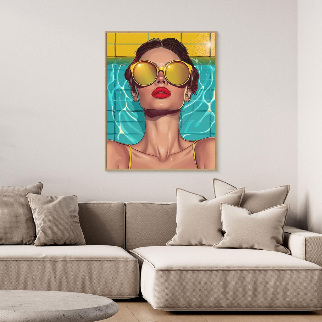 Poolside Sunglasses Framed Pop Art Canvas