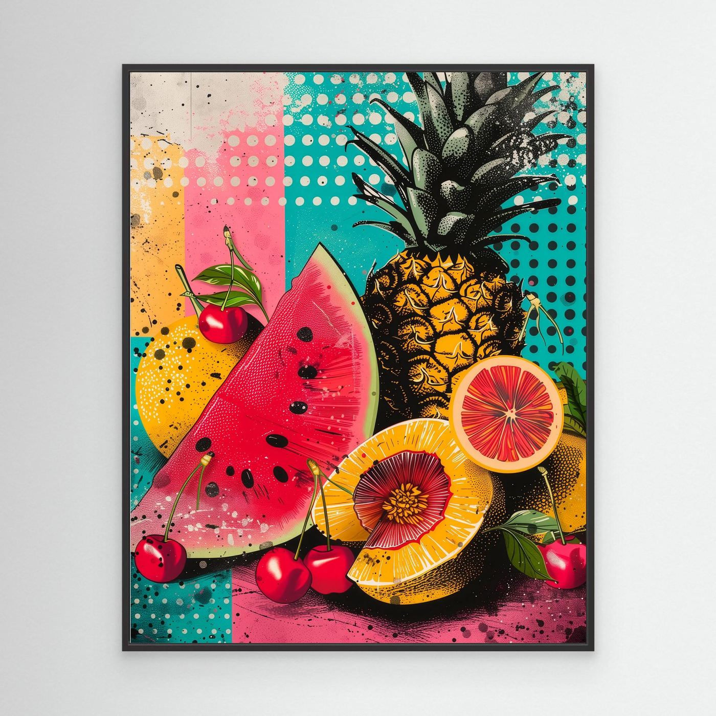 Tropical Fruit Framed Pop Art Canvas – Colourful Kitchen & Living Room Wall Art