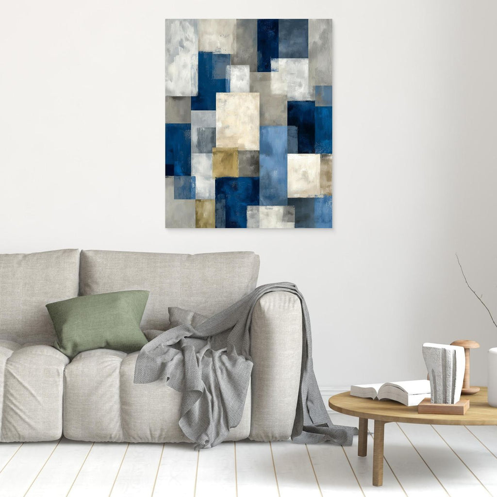 Blue Abstract Geometric Framed Pop Art Canvas
