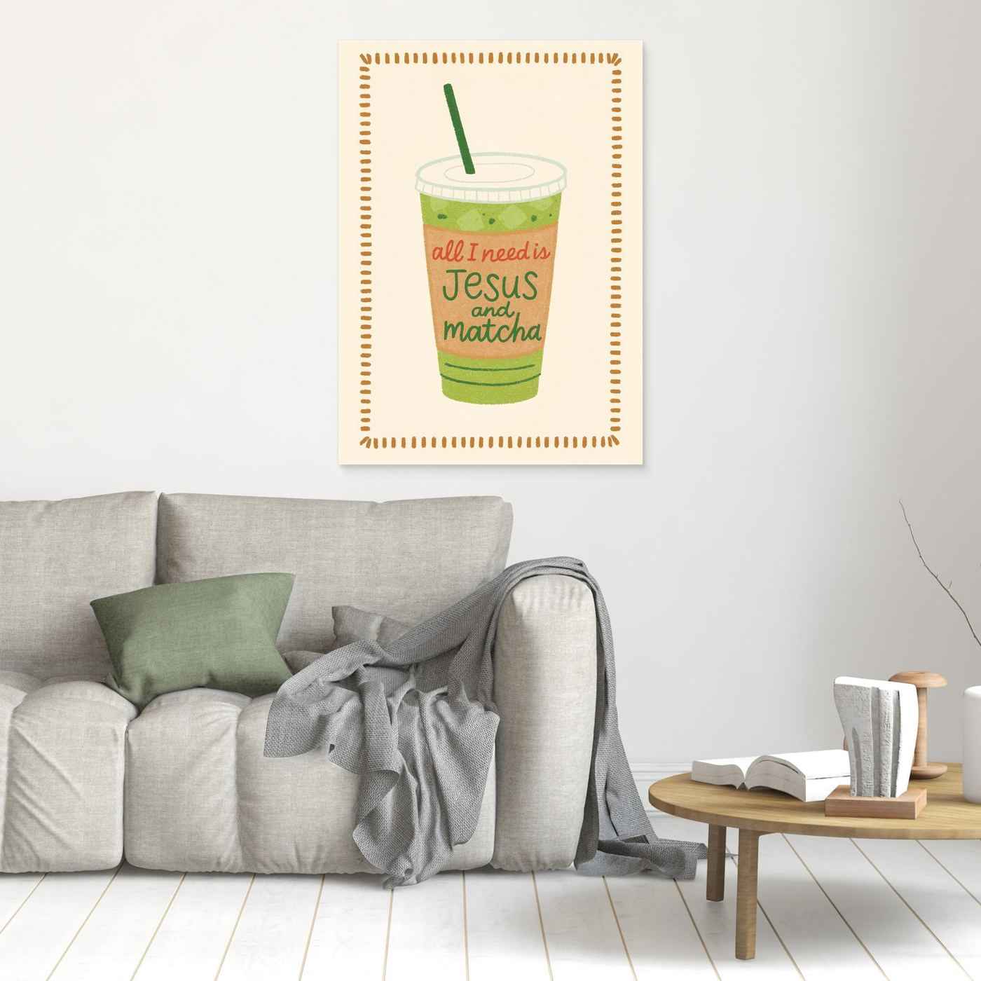 Christian Kitchen Wall Art - Matcha Jesus Print for Modern Kitchens