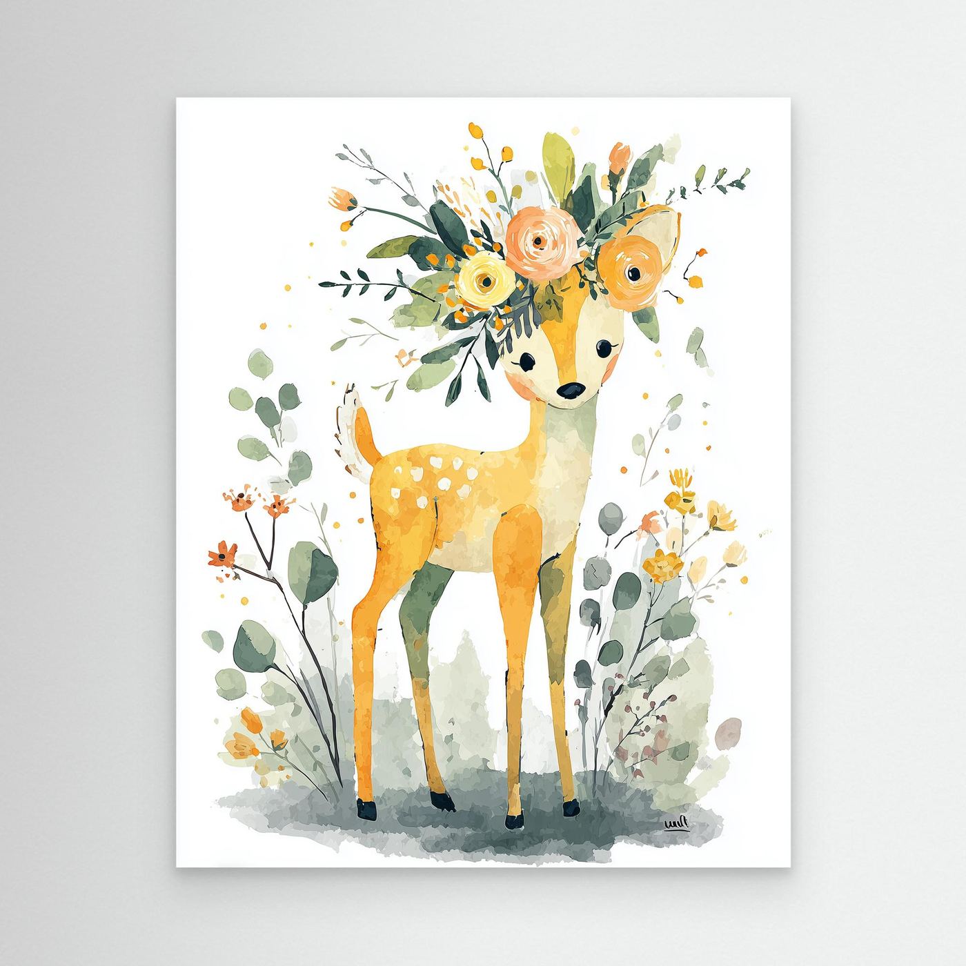 Floral Deer Framed Pop Art Canvas