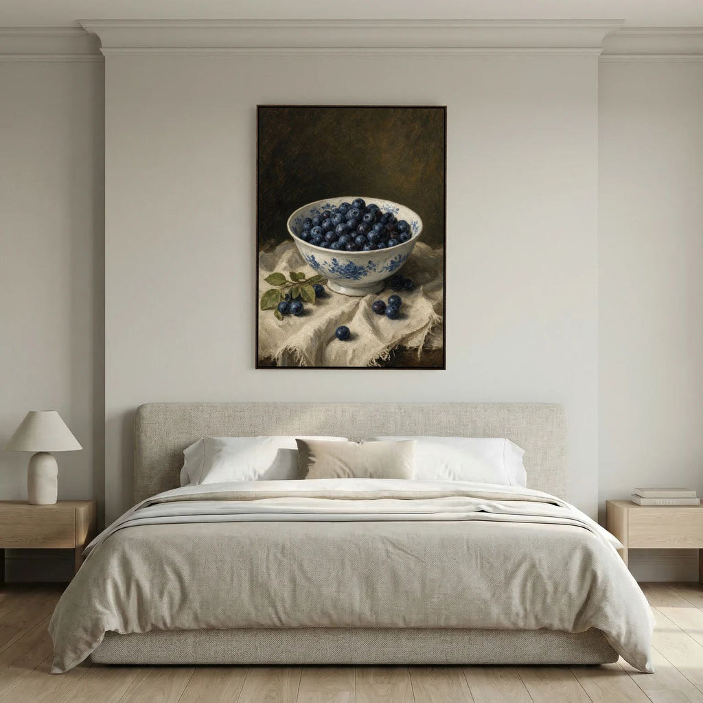 Blueberry Still Life Oil Painting Framed Canvas Wall Art