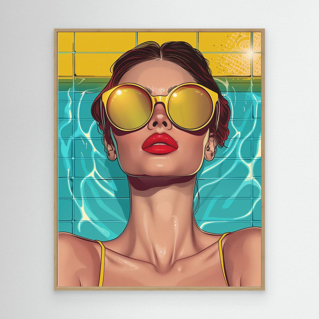 Poolside Sunglasses Framed Pop Art Canvas