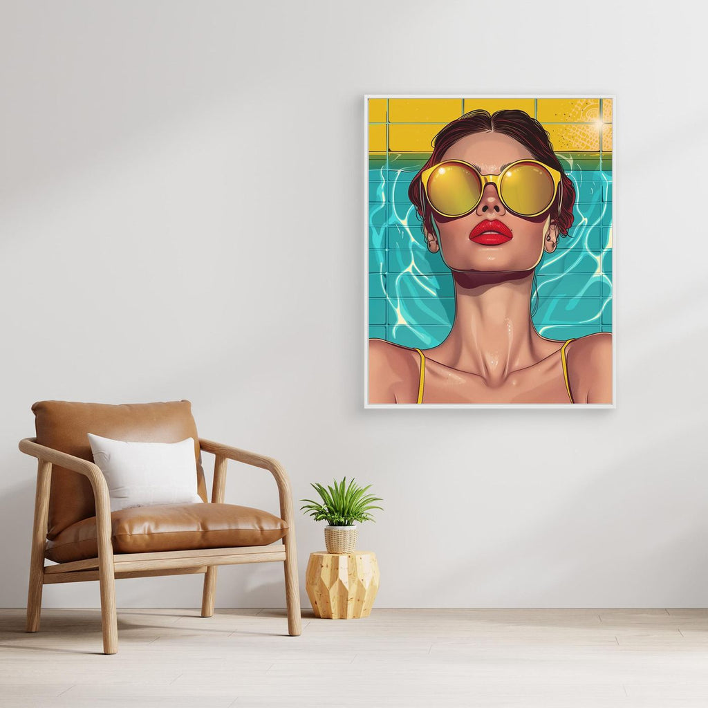 Poolside Sunglasses Framed Pop Art Canvas