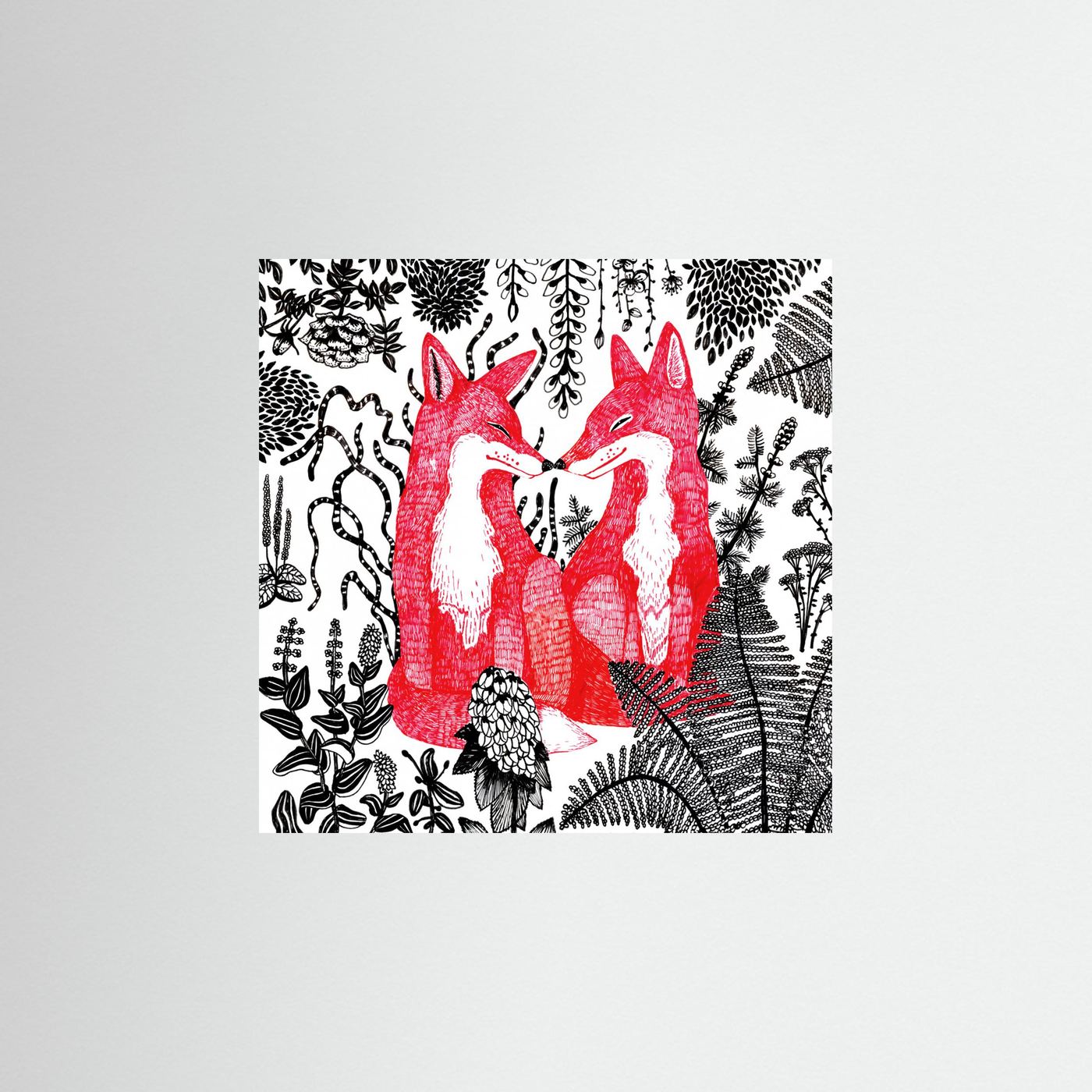 Foxes Folk Illustration Fine Art Paper Print