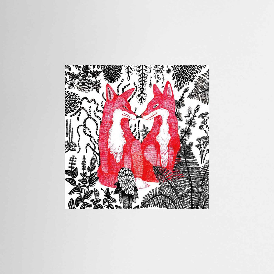 Foxes Folk Illustration Fine Art Paper Print