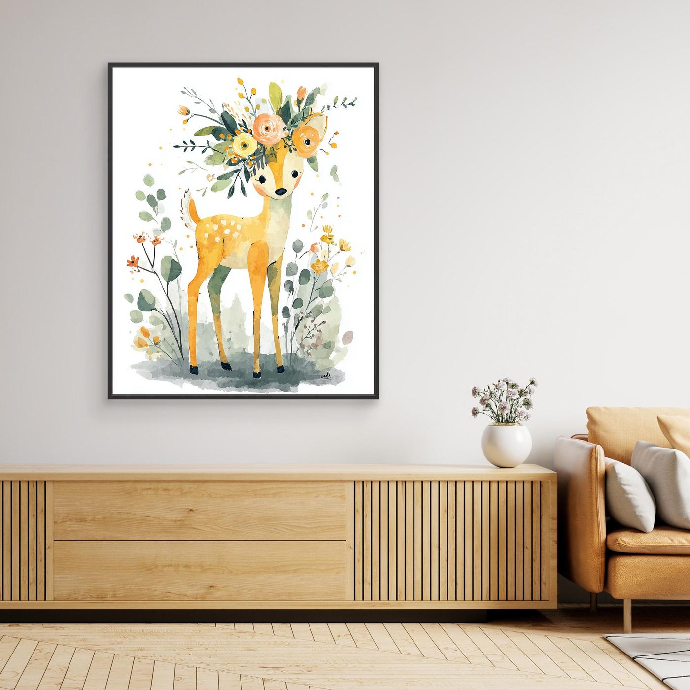 Floral Deer Framed Pop Art Canvas