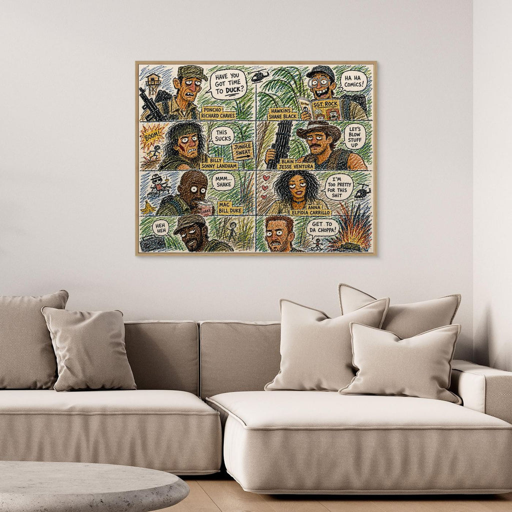 Predator Inspired Character Drawing Framed Pop Art Canvas Print