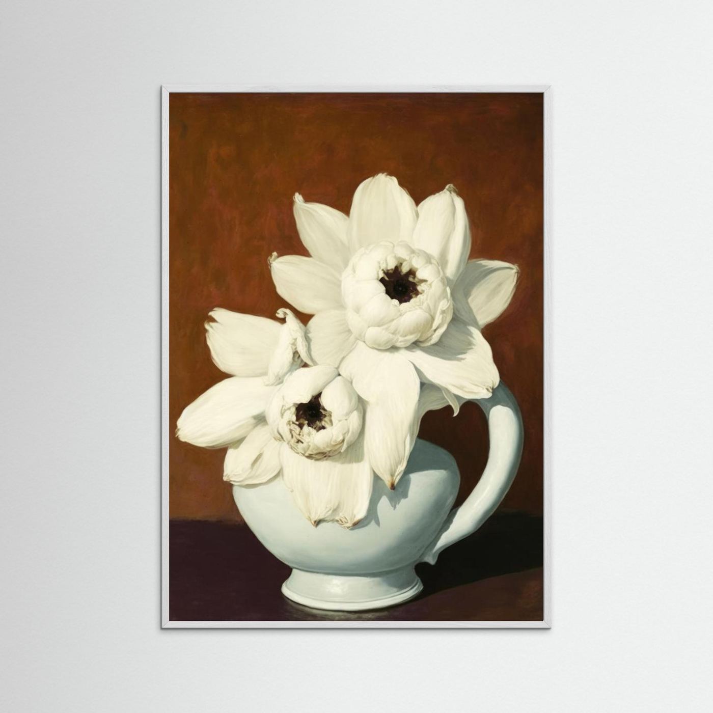 Large Framed Wall Art – White Floral Still Life Print