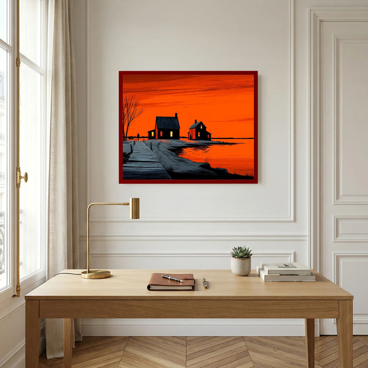 Orange Sunset Landscape Graphic Illustration Canvas Wall Art