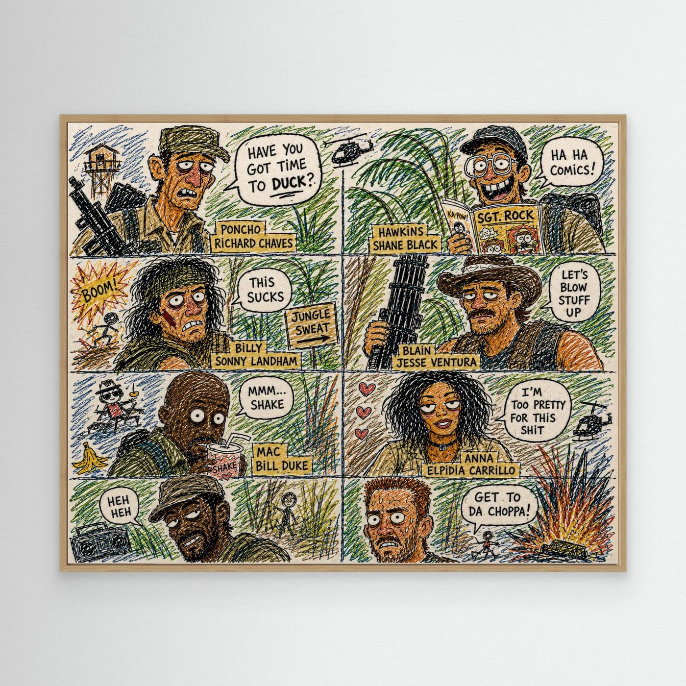 Predator Inspired Character Drawing Framed Pop Art Canvas Print