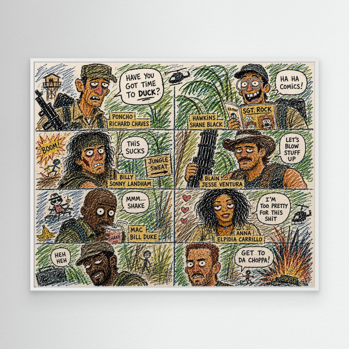 Predator Inspired Character Drawing Framed Pop Art Canvas Print