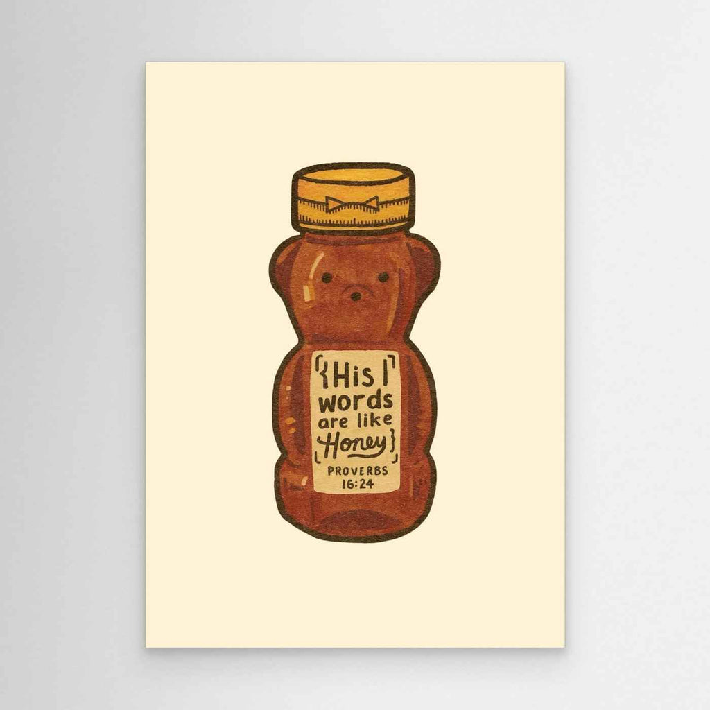 Christian Nursery Wall Art | Proverbs 16:24 Honey Bear Print