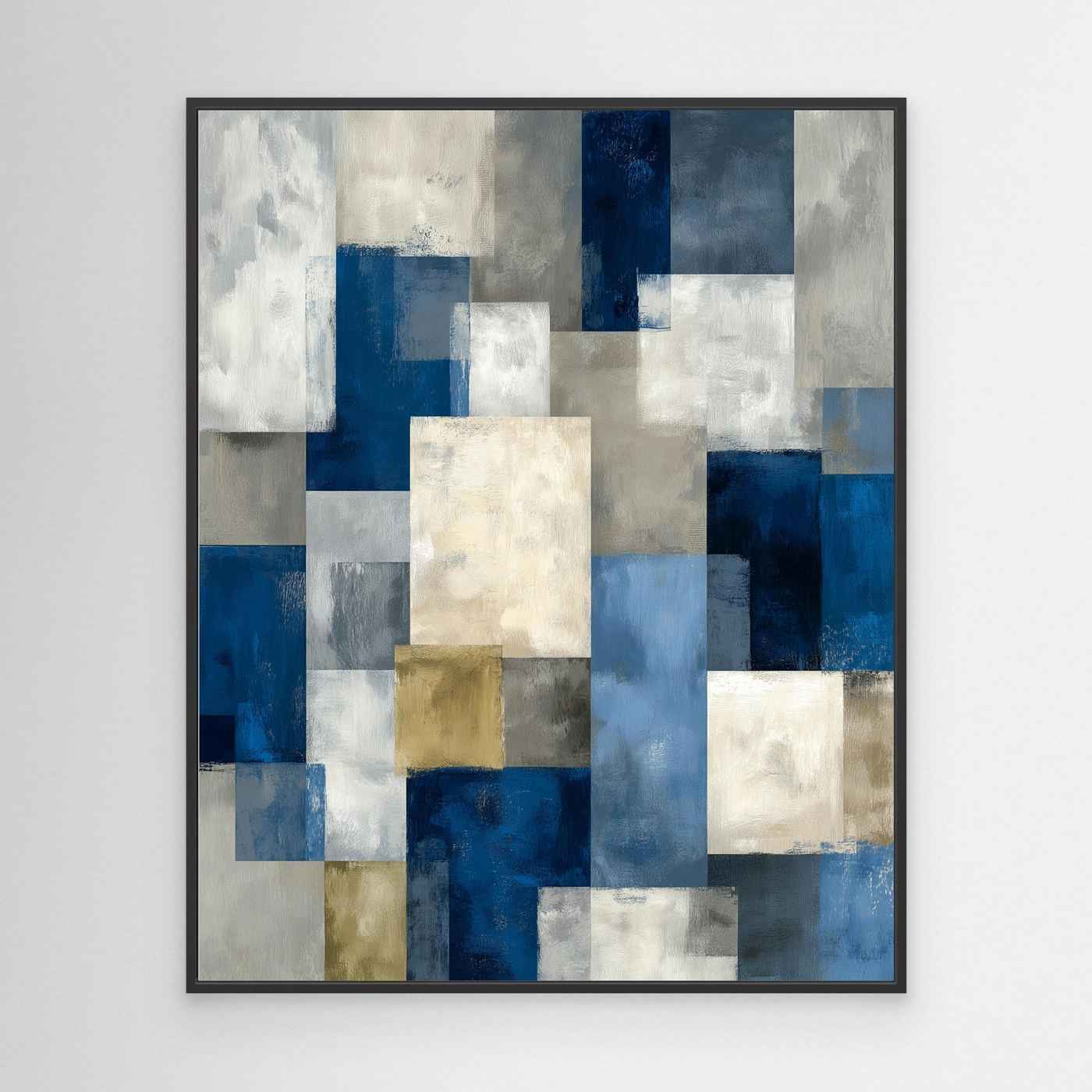 Blue Abstract Geometric Framed Pop Art Canvas
