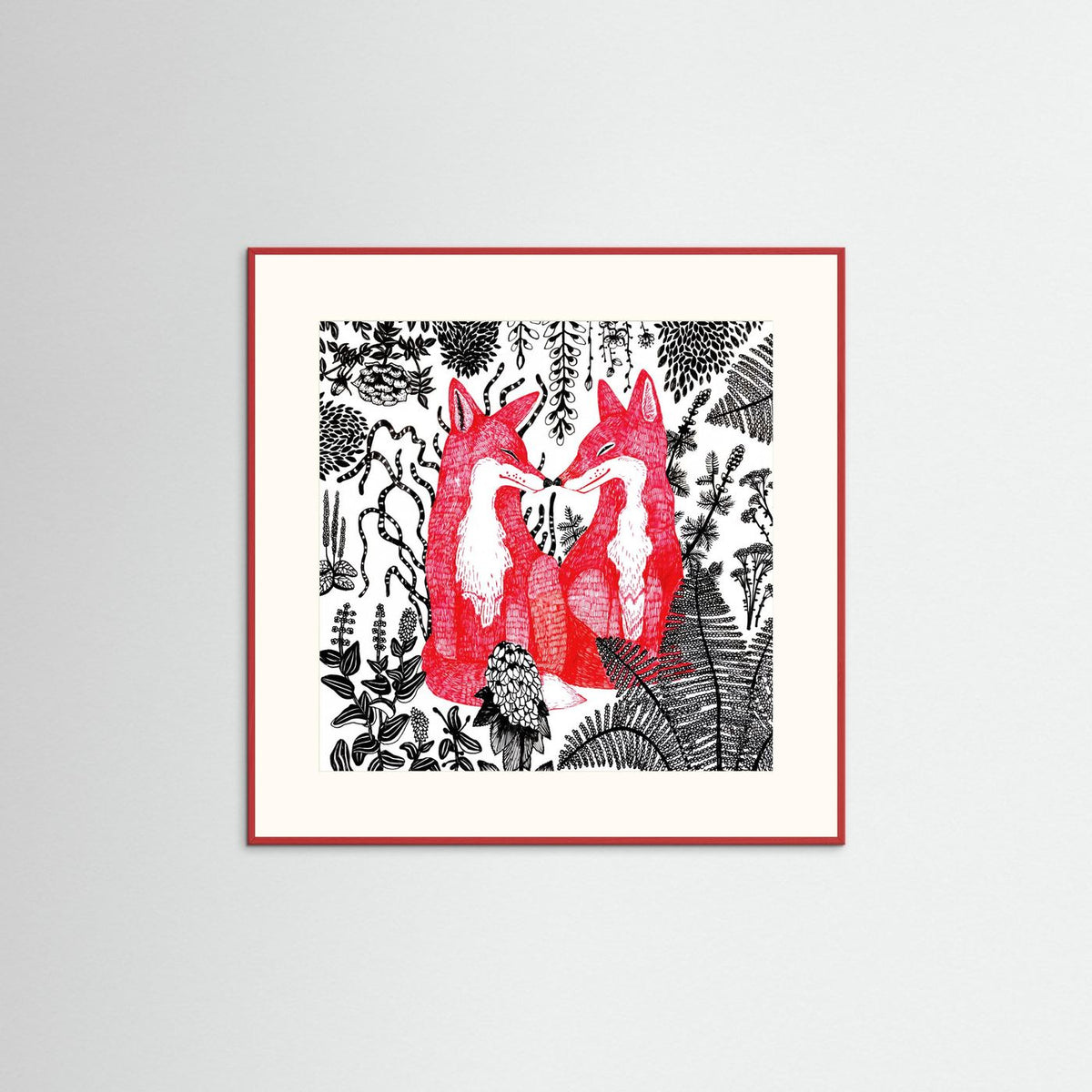 Foxes Folk Illustration Fine Art Paper Print