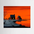 Orange Sunset Landscape Graphic Illustration Fine Art Print