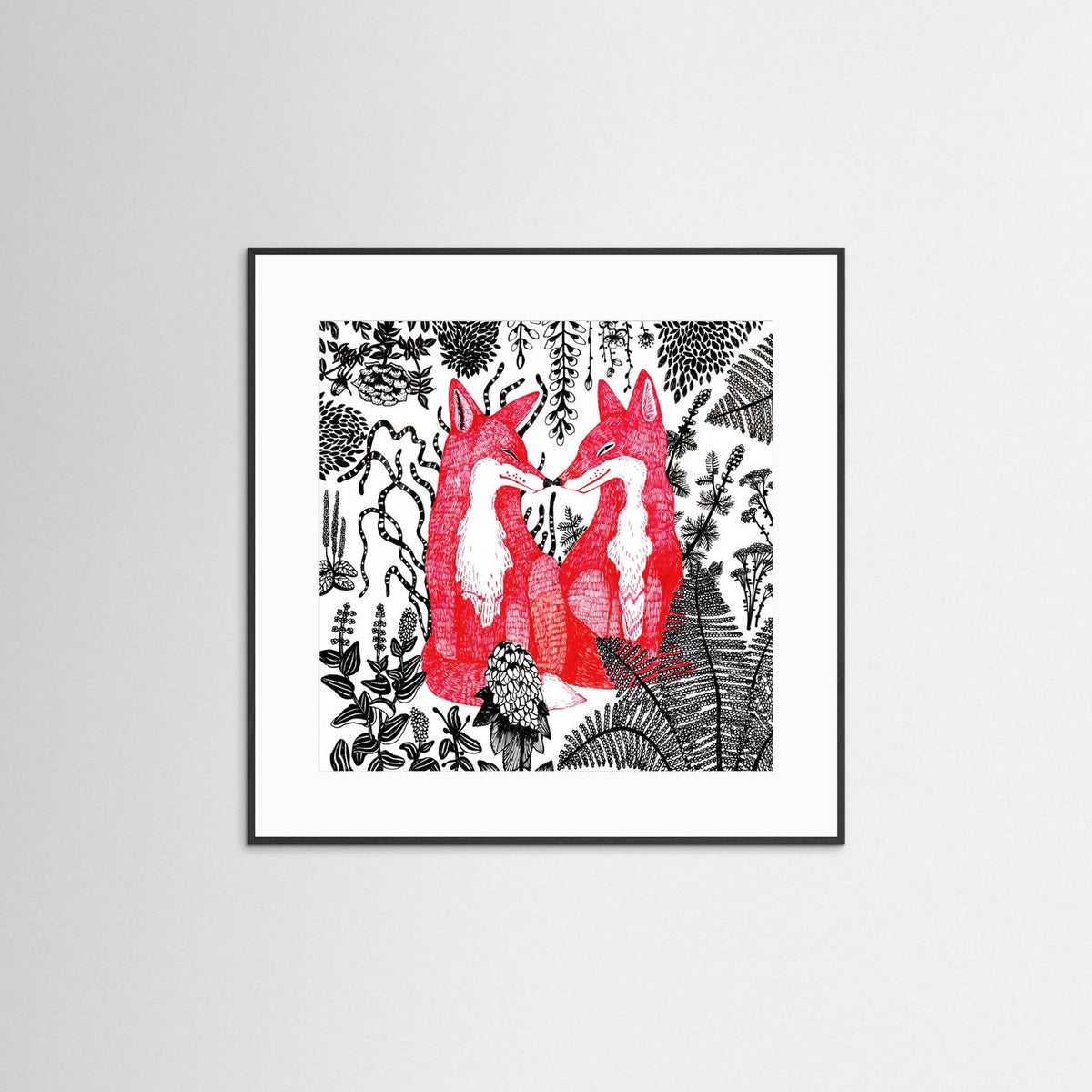 Foxes Folk Illustration Fine Art Paper Print