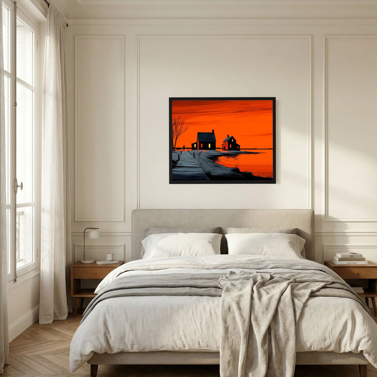Orange Sunset Landscape Graphic Illustration Canvas Wall Art