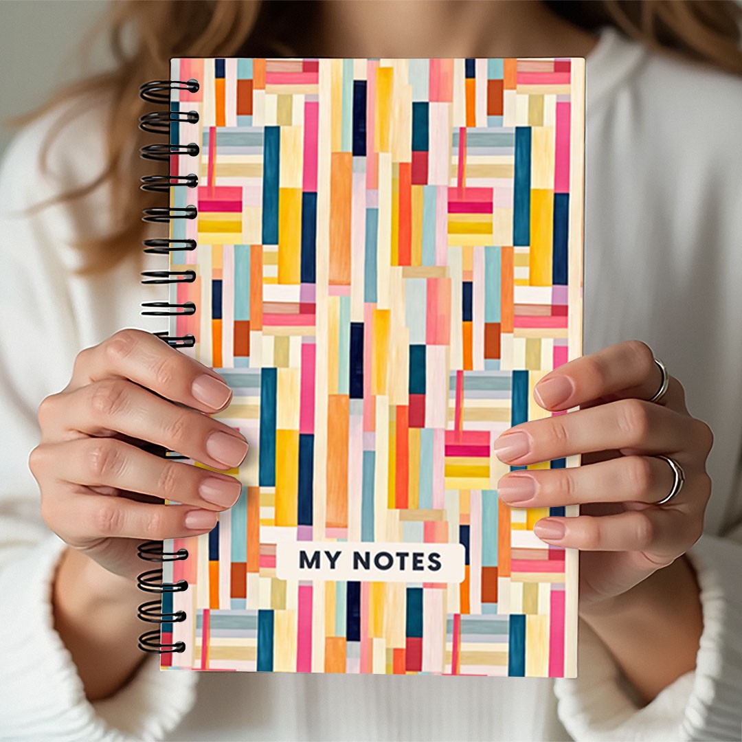 Colourful Geometric Stripes A5 Spiral Notebook, Lined Journal for School and Work