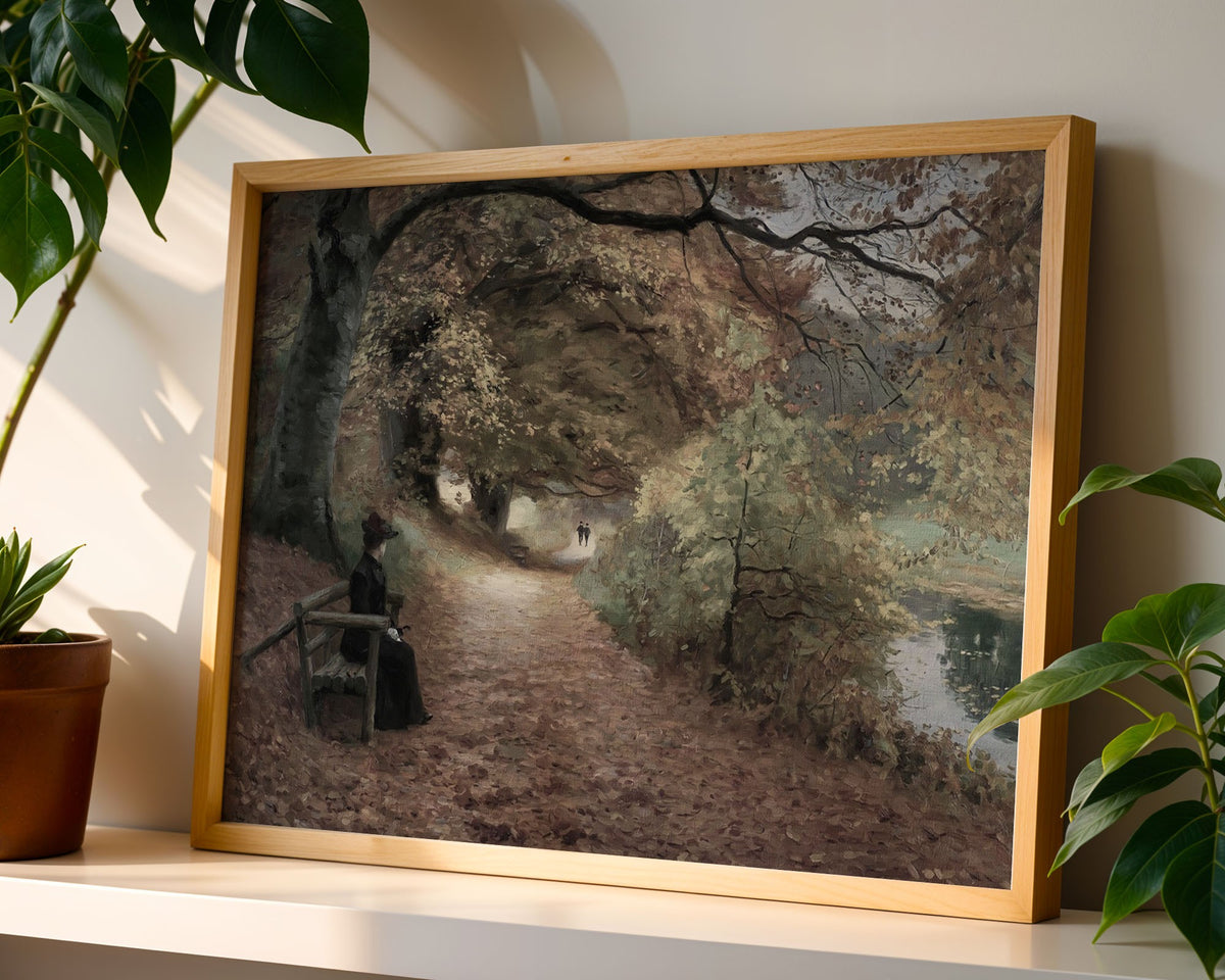 Woman by the River Path – Classic Landscape Art Print