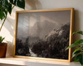 Mountain River Valley Mist – Moody Landscape Art Print