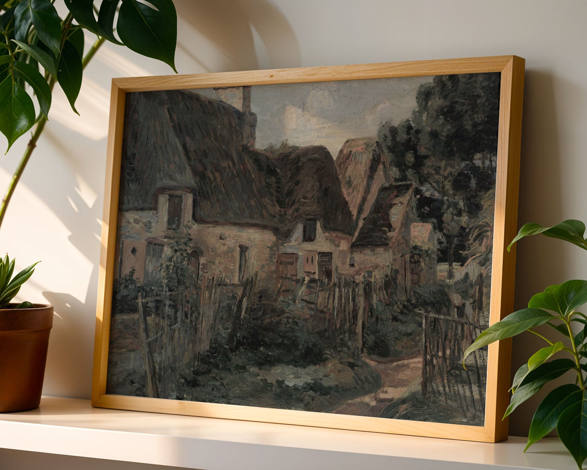 Rustic Farmyard Cottages – Rural Landscape Art Print