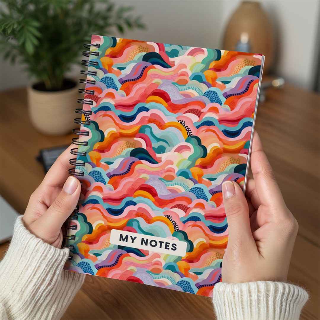 Colourful Abstract Waves A5 Spiral Notebook, Lined Journal for School and Work