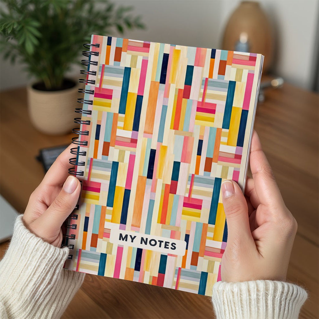 Colourful Geometric Stripes A5 Spiral Notebook, Lined Journal for School and Work