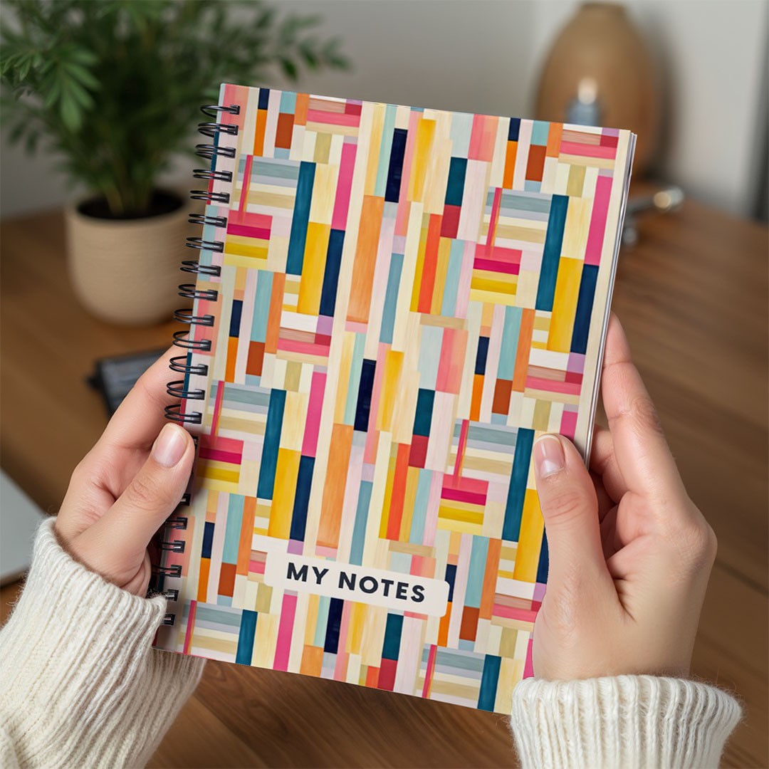 Colourful Geometric Stripes A5 Spiral Notebook, Lined Journal for School and Work
