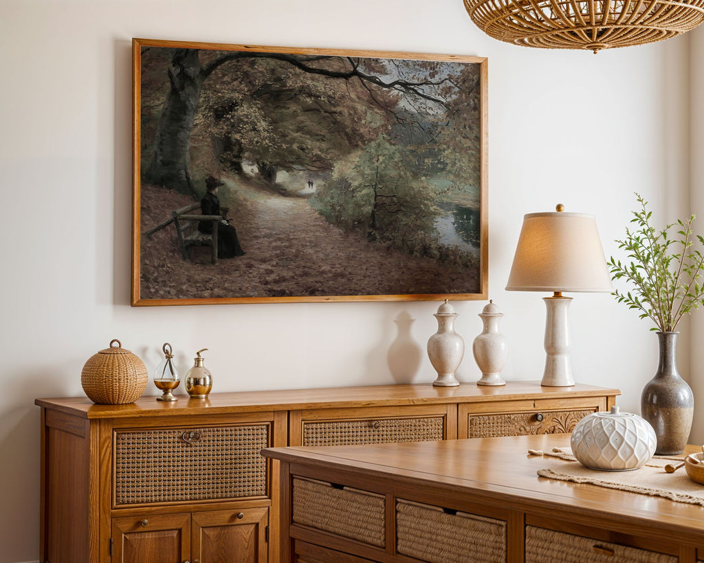Woman by the River Path – Classic Landscape Art Print