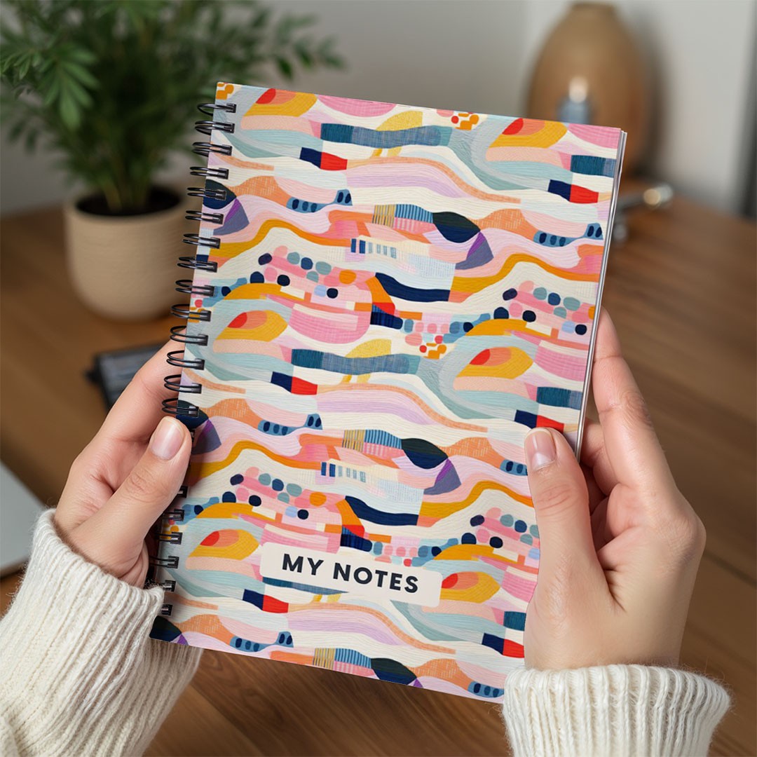 Abstract Colourful Waves Spiral Notebook A5 Lined Journal for School and Work