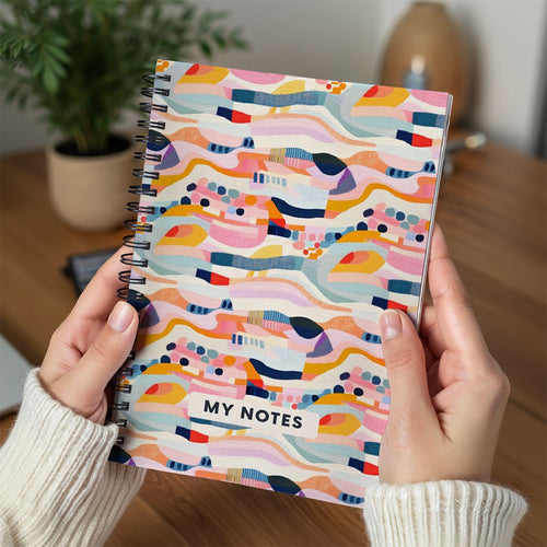 Abstract Colourful Waves Spiral Notebook A5 Lined Journal for School and Work