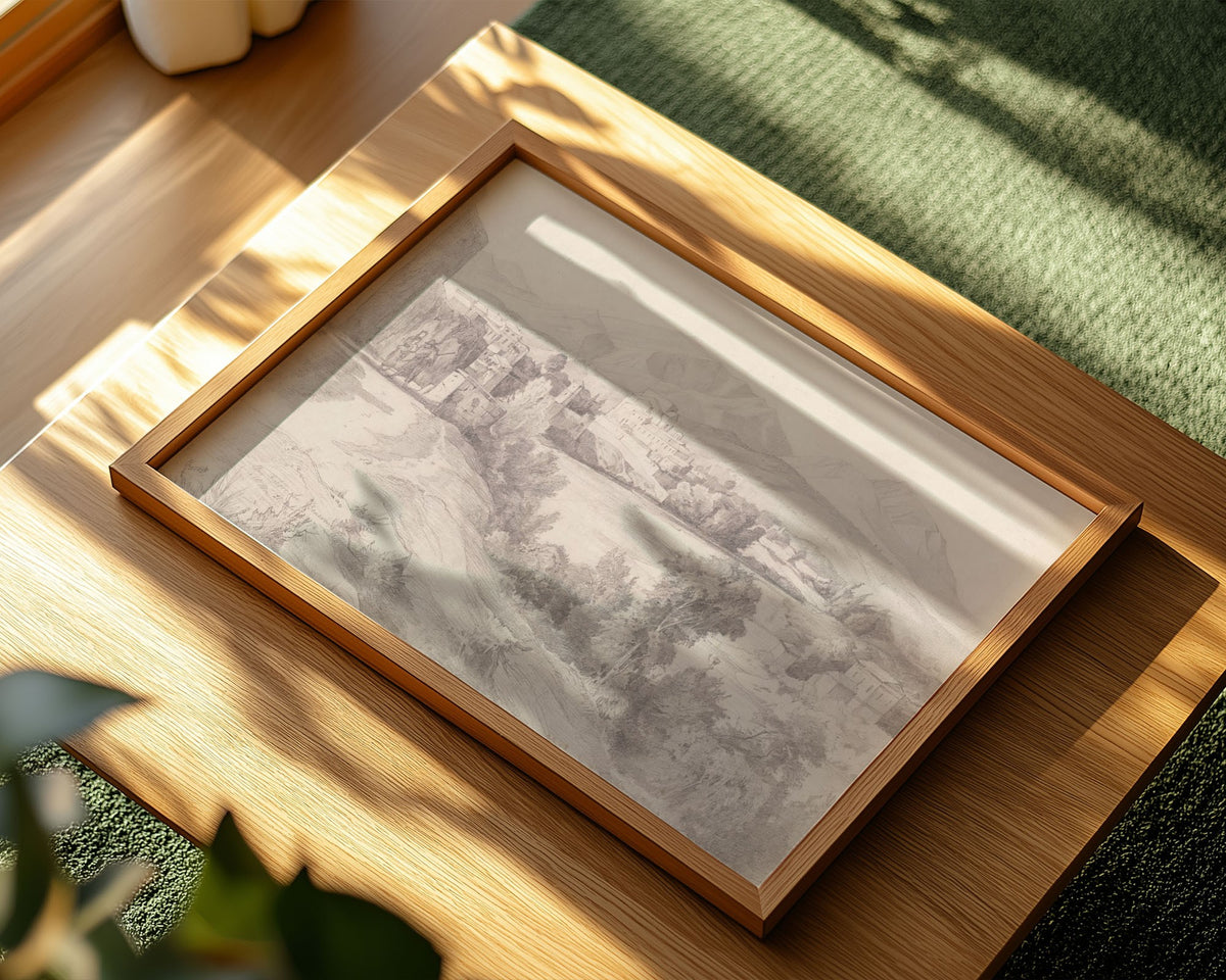 Classical Italian Landscape with River and Mountains Art Print