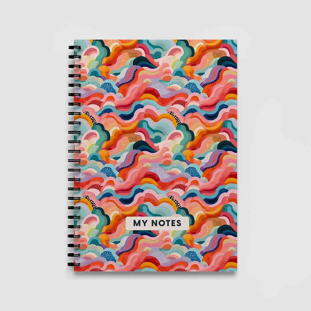 Colourful Abstract Waves A5 Spiral Notebook, Lined Journal for School and Work