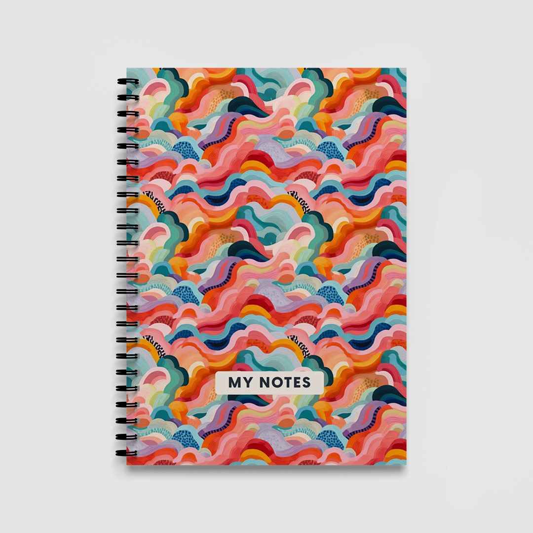 Colourful Abstract Waves A5 Spiral Notebook, Lined Journal for School and Work