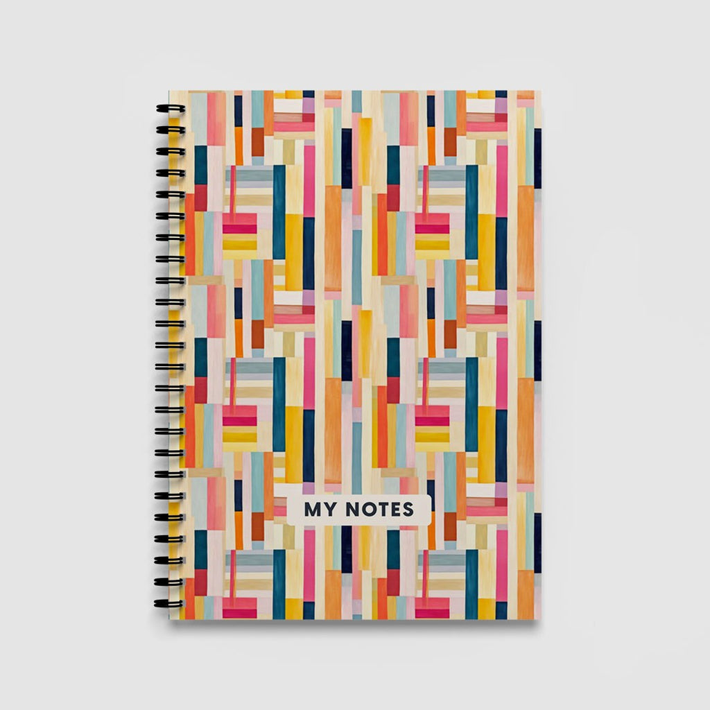Colourful Geometric Stripes A5 Spiral Notebook, Lined Journal for School and Work
