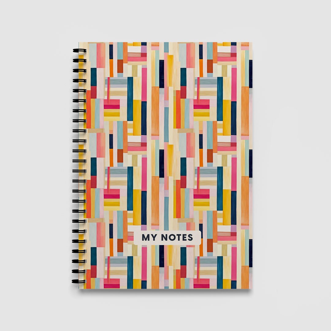 Colourful Geometric Stripes A5 Spiral Notebook, Lined Journal for School and Work