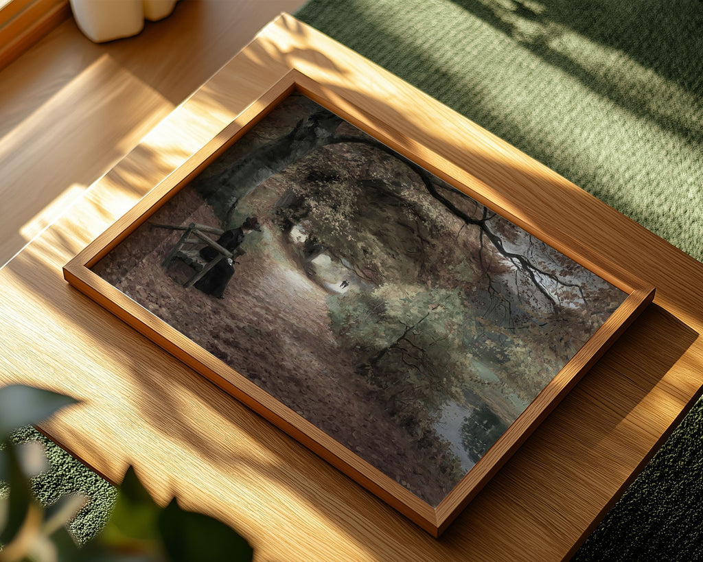 Woman by the River Path – Classic Landscape Art Print