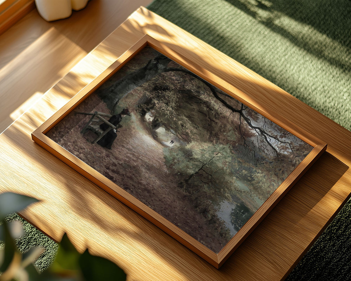 Woman by the River Path – Classic Landscape Art Print