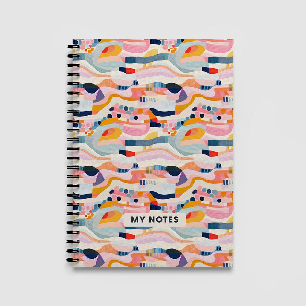 Abstract Colourful Waves Spiral Notebook A5 Lined Journal for School and Work