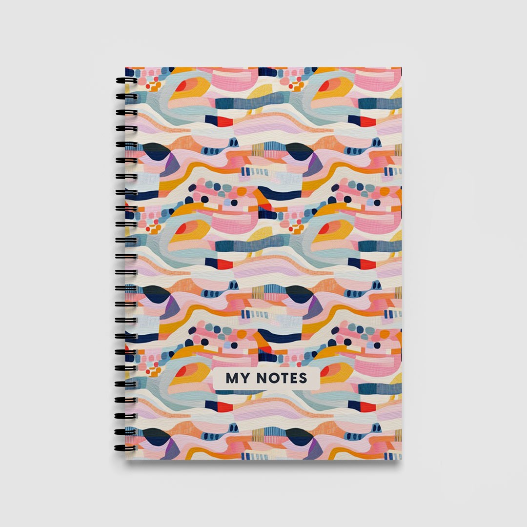 Abstract Colourful Waves Spiral Notebook A5 Lined Journal for School and Work