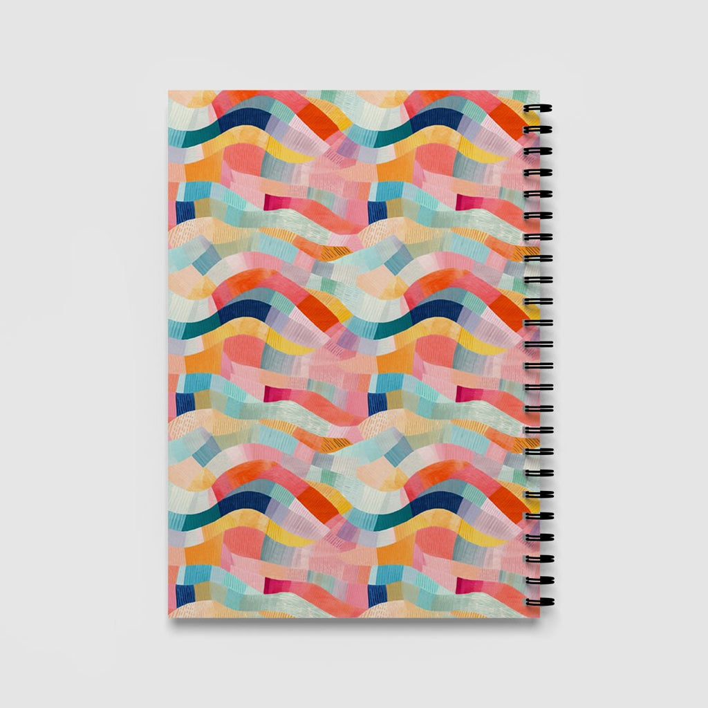 Colourful Abstract Waves A5 Spiral Notebook – Coral & Teal Lined Journal
