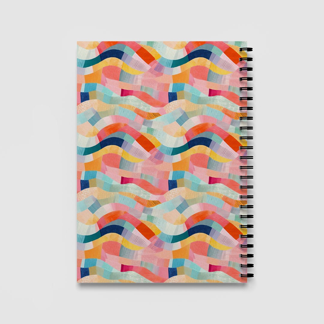 Colourful Abstract Waves A5 Spiral Notebook – Coral & Teal Lined Journal