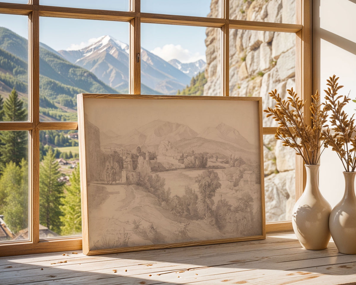Classical Italian Landscape with River and Mountains Art Print