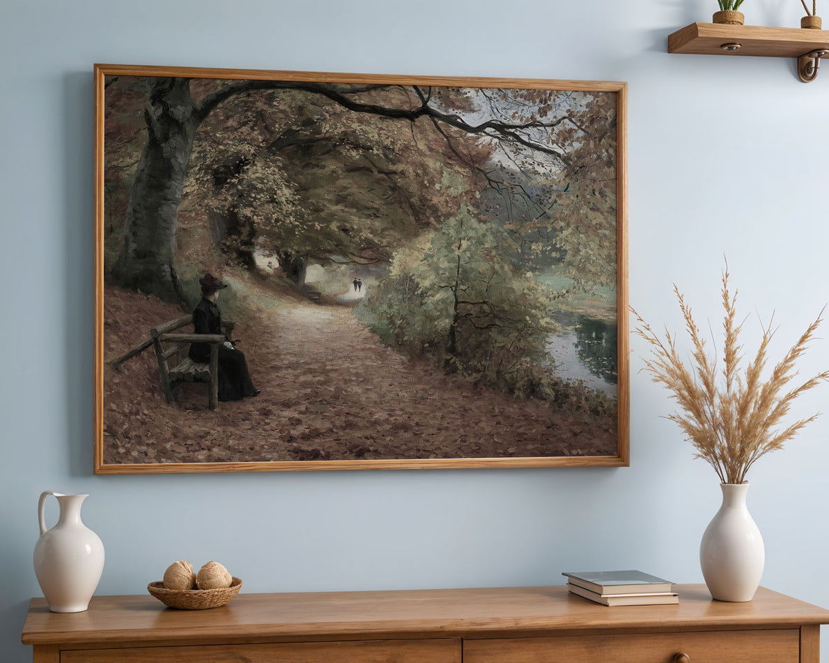 Woman by the River Path – Classic Landscape Art Print