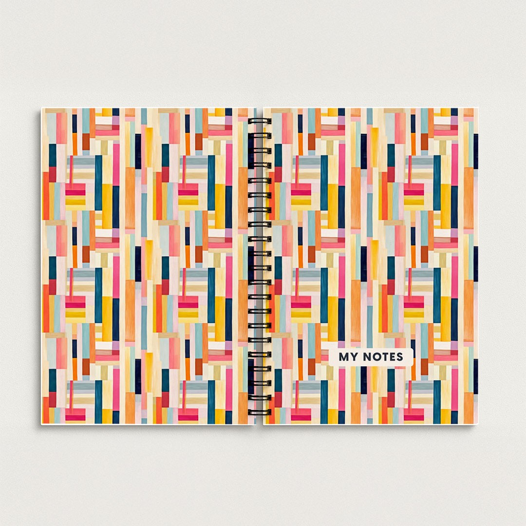 Colourful Geometric Stripes A5 Spiral Notebook, Lined Journal for School and Work