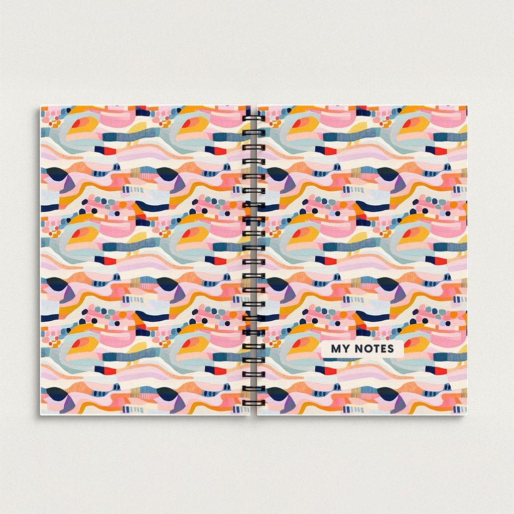 Abstract Colourful Waves Spiral Notebook A5 Lined Journal for School and Work