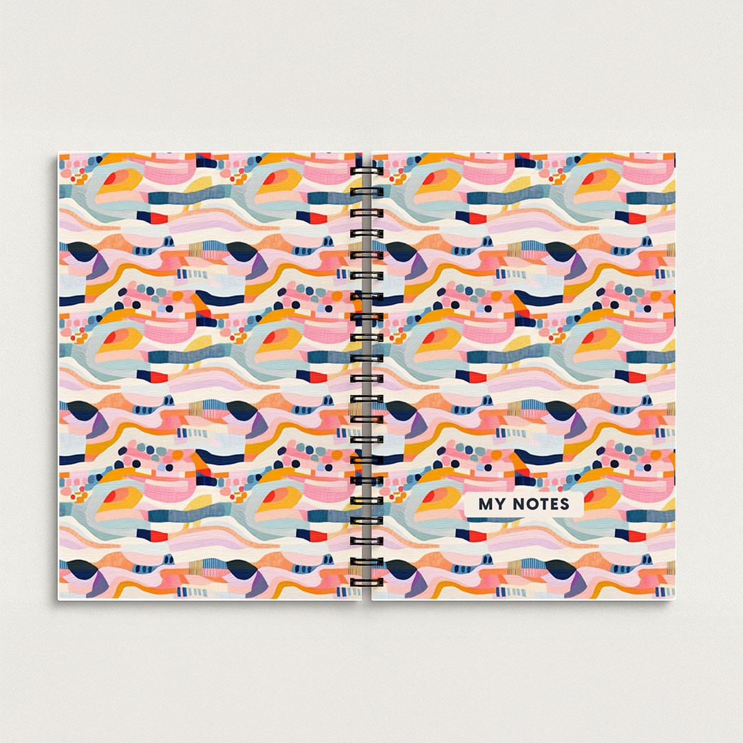 Abstract Colourful Waves Spiral Notebook A5 Lined Journal for School and Work