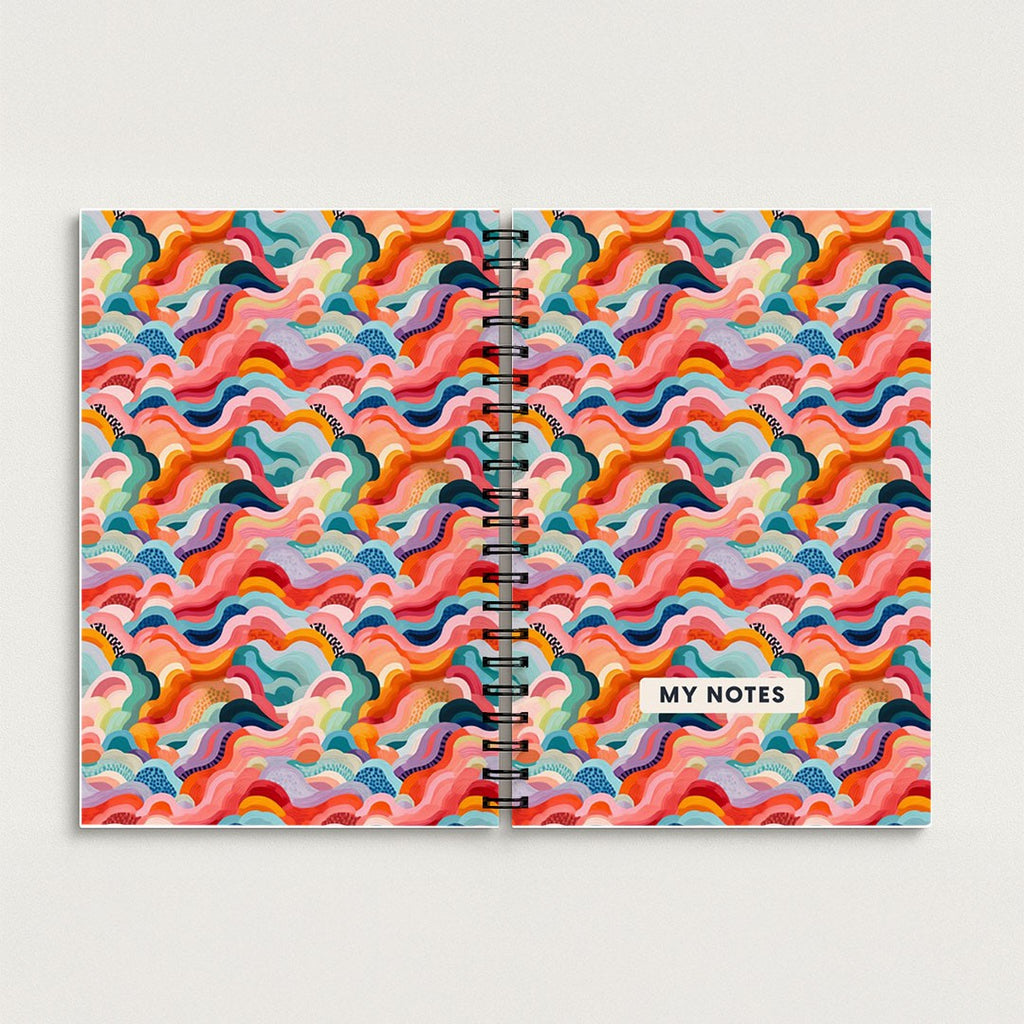 Colourful Abstract Waves A5 Spiral Notebook, Lined Journal for School and Work