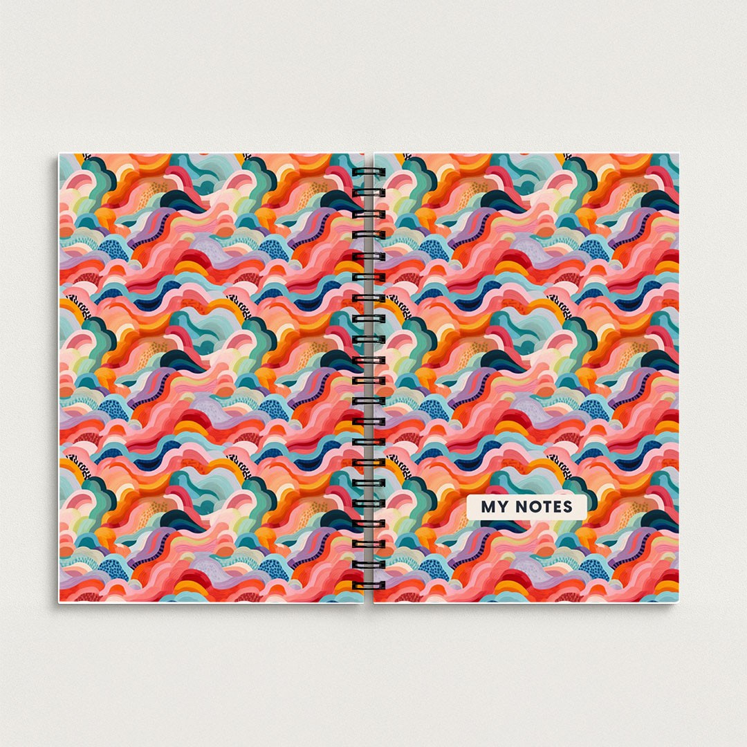 Colourful Abstract Waves A5 Spiral Notebook, Lined Journal for School and Work